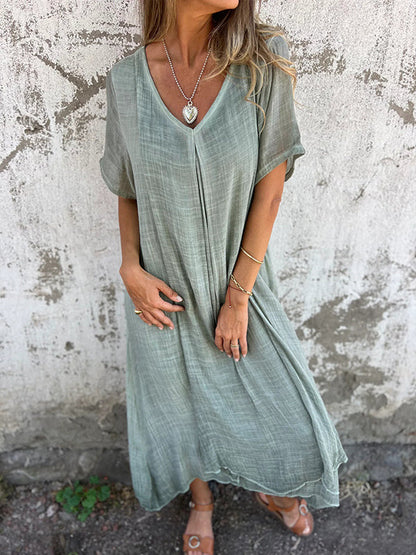 Aafje | Mujer Vestido Midi Fluido con Escote en V