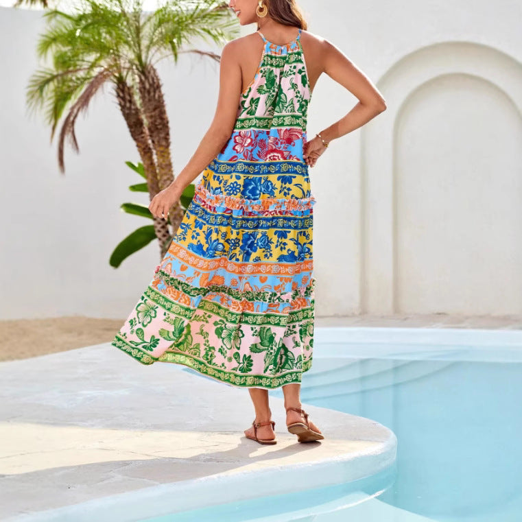 Layla | Mujer Vestido Maxi Halter Boho con Estampado Floral