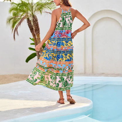 Layla | Mujer Vestido Maxi Halter Boho con Estampado Floral