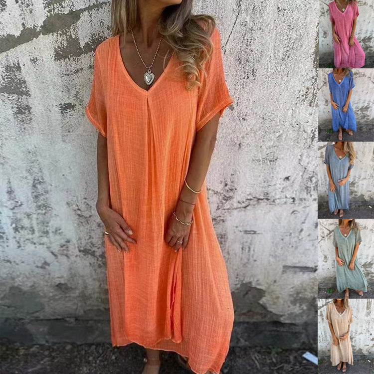 Aafje | Mujer Vestido Midi Fluido con Escote en V