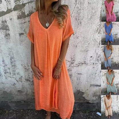 Aafje | Mujer Vestido Midi Fluido con Escote en V