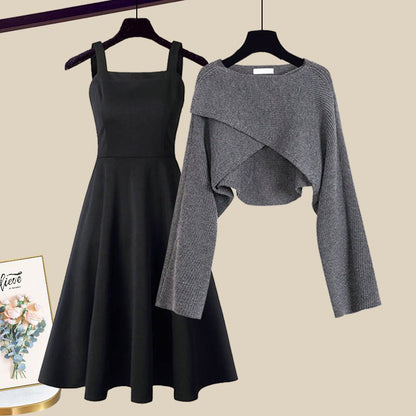 Alice | Mujer Conjunto de Vestido Corte en A y Suéter Corto