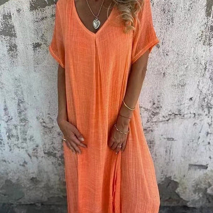 Aafje | Mujer Vestido Midi Fluido con Escote en V