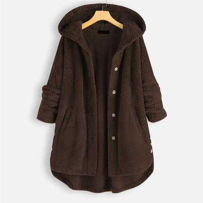 Riley | Mujer Chaqueta Larga Texturizada con Capucha y Botones