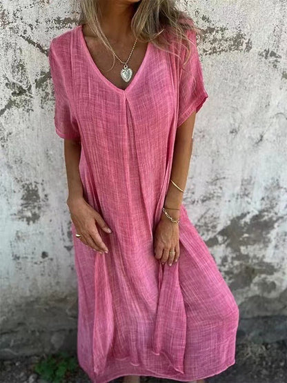 Aafje | Mujer Vestido Midi Fluido con Escote en V