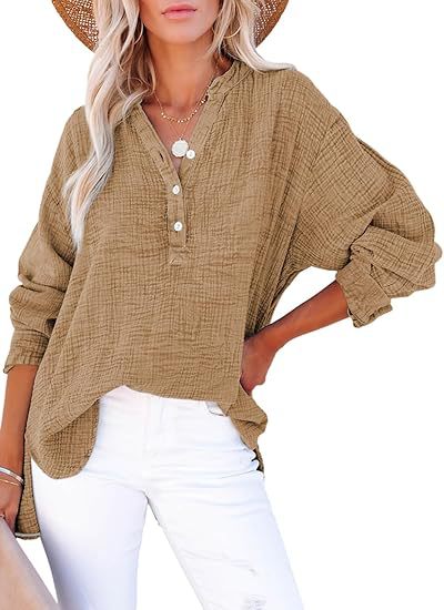Odette | Mujer Blusa Amplia con Botones y Mangas Largas