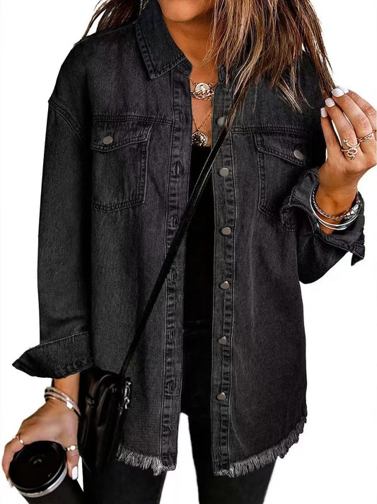 Ava | Mujer Chaqueta de Denim Clásica con Flecos