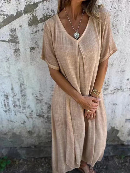 Aafje | Mujer Vestido Midi Fluido con Escote en V