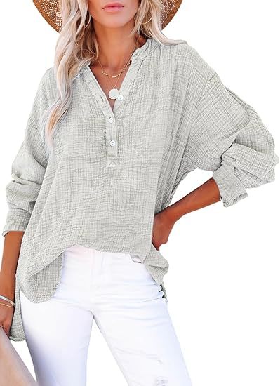 Odette | Mujer Blusa Amplia con Botones y Mangas Largas