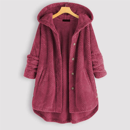 Riley | Mujer Chaqueta Larga Texturizada con Capucha y Botones