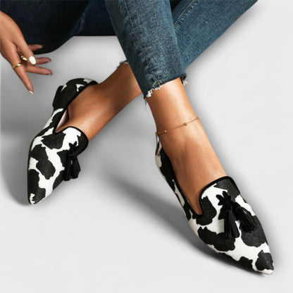 Julia | Mujer Mocasines en Punta con Estampado Animal y Flecos