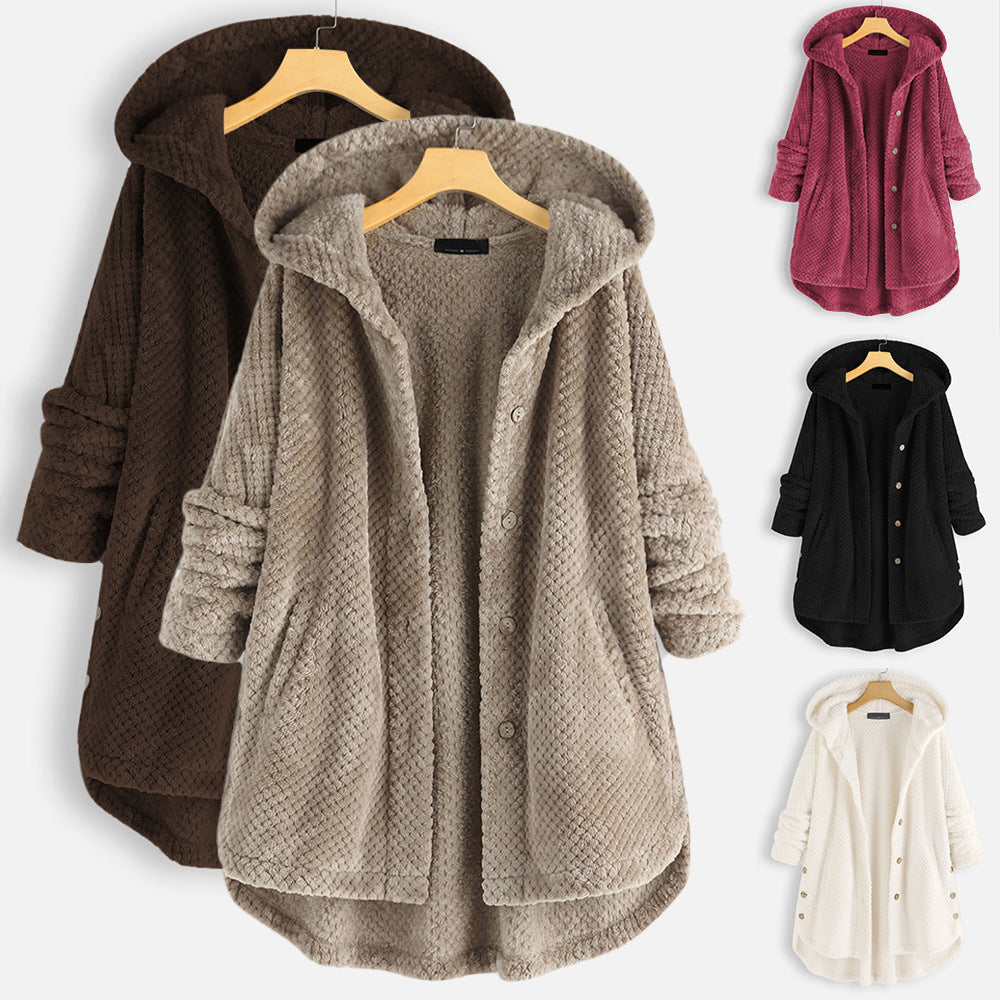 Riley | Mujer Chaqueta Larga Texturizada con Capucha y Botones