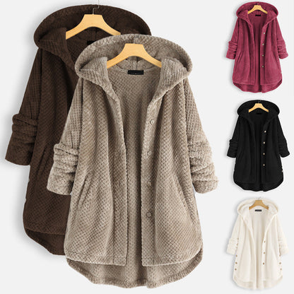 Riley | Mujer Chaqueta Larga Texturizada con Capucha y Botones