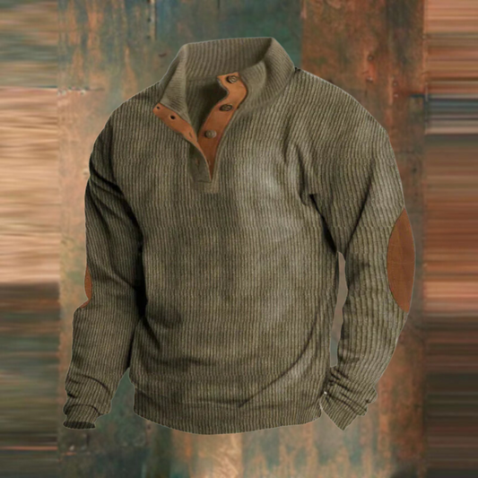 Lyle | Hombre Suéter de Canalé con Media Cremallera y Parches en los Codos