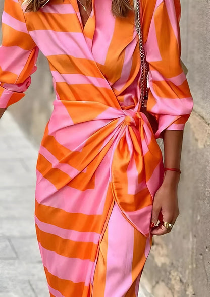 Rosan | Mujer Vestido Cruzado Fluido con Estampado y Cinturón