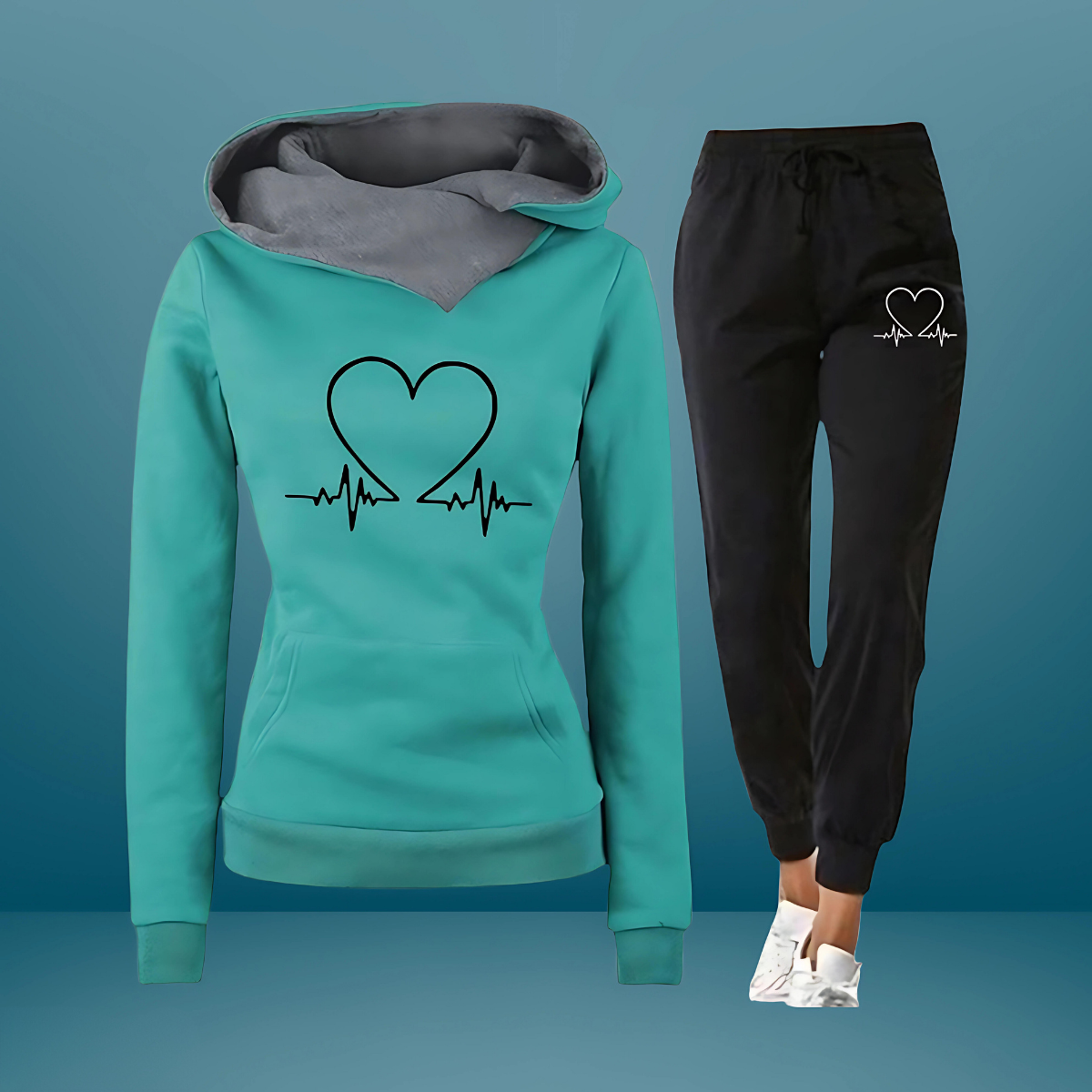 Wiesje | Mujer Conjunto de Sudadera y Pantalón con Estampado de Corazones
