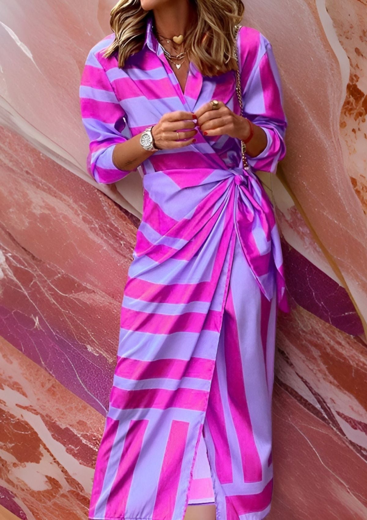 Rosan | Mujer Vestido Cruzado Fluido con Estampado y Cinturón
