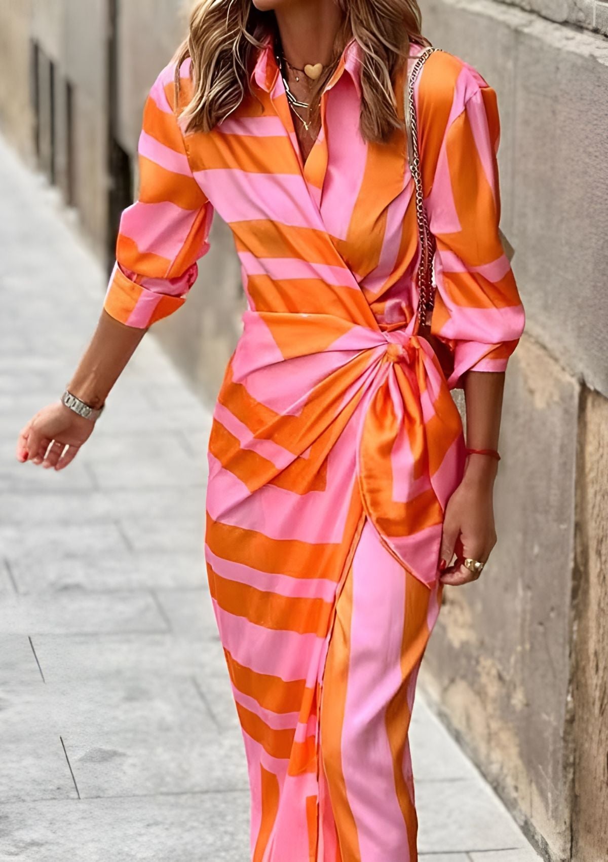 Rosan | Mujer Vestido Cruzado Fluido con Estampado y Cinturón