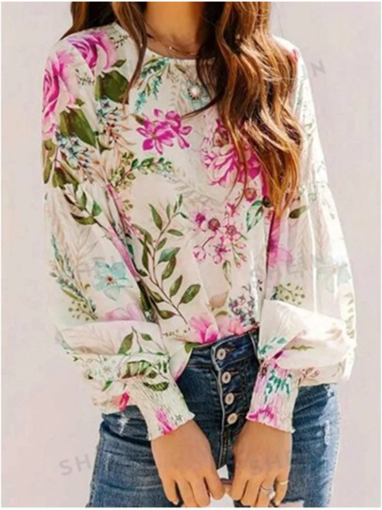 Emmylou | Mujer Blusa Floral con Volantes en las Mangas