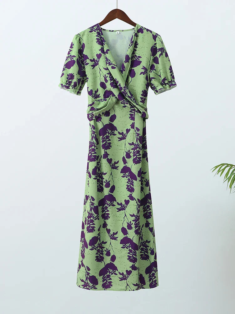 Lovisa | Mujer Vestido Cruzado Floral con Escote en V y Mangas Abullonadas