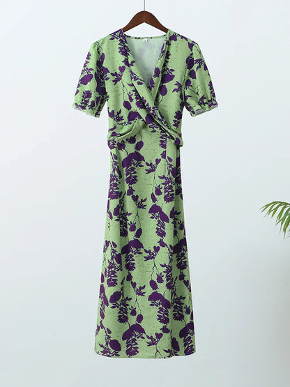 Lovisa | Mujer Vestido Cruzado Floral con Escote en V y Mangas Abullonadas
