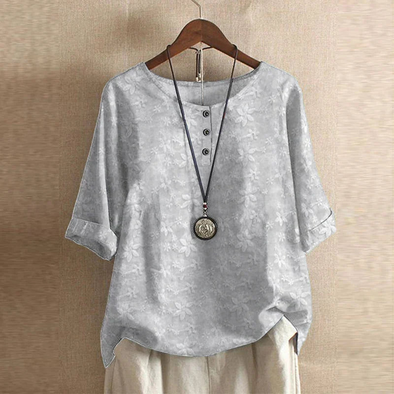 Anya | Mujer Blusa Vintage Floral con Mangas Tres Cuartos