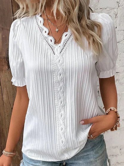 Bea | Mujer Blusa de Encaje con Mangas Abullonadas