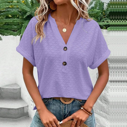 Janet | Mujer Blusa de Encaje con Botones Holgada