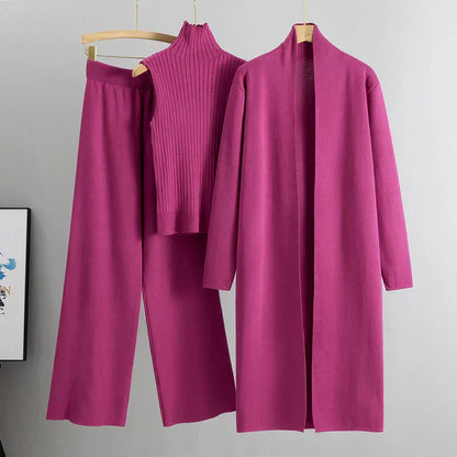 Lillian | Mujer Conjunto de Tres Piezas con Cárdigan y Pantalón Ancho
