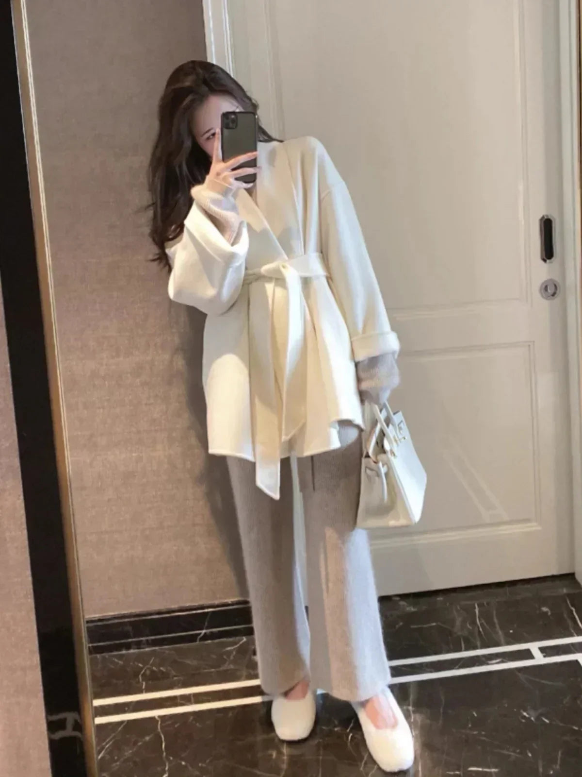 Serenya | Mujer Abrigo Largo de Lana con Cuello Oversize