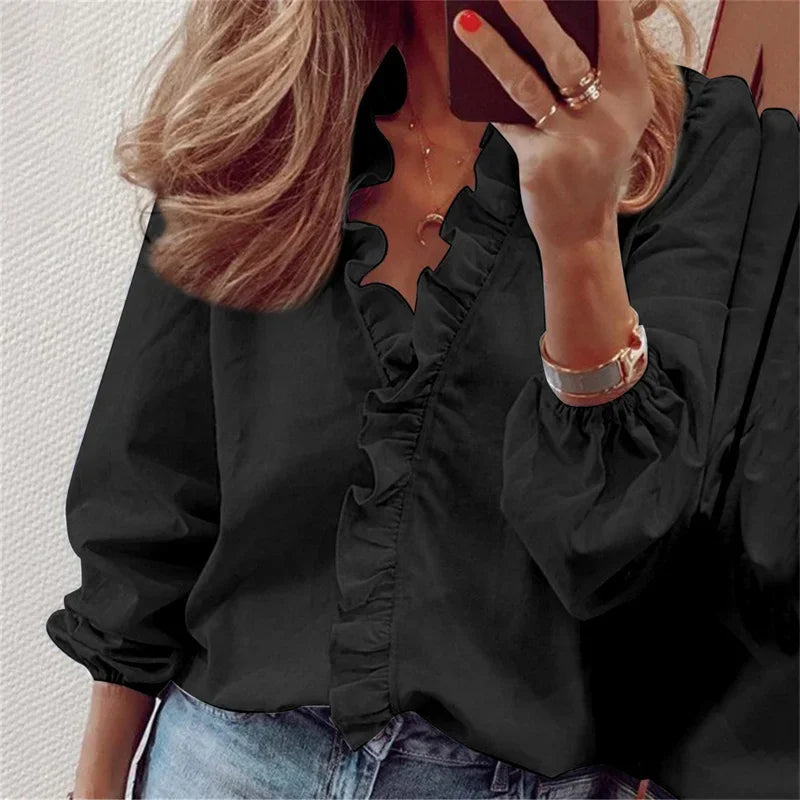 Enola | Mujer Blusa Entallada con Volantes y Mangas Abullonadas