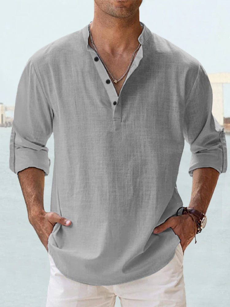 Diederik | Hombre Camisa de Lino con Cuello Henley
