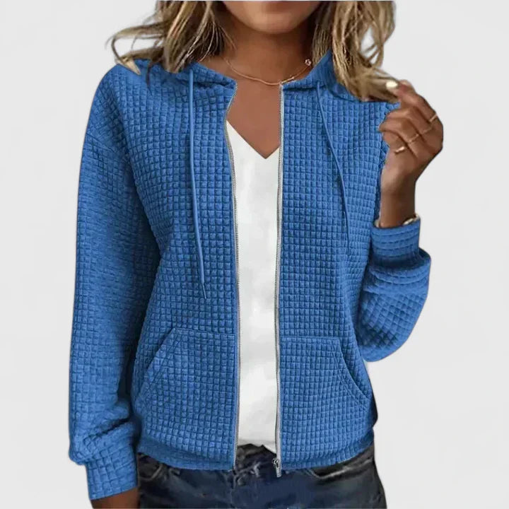 Mila | Mujer Sudadera de Textura Waffle con Capucha y Cremallera