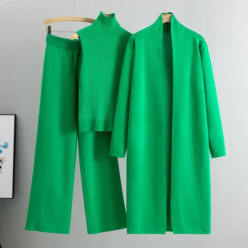 Lillian | Mujer Conjunto de Tres Piezas con Cárdigan y Pantalón Ancho