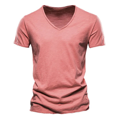 Léon | Hombre Camiseta Básica de Algodón con Escote en V