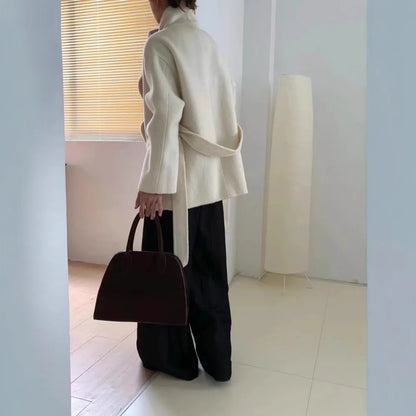 Velmira | Mujer Abrigo de Seda y Lana con Cinturón