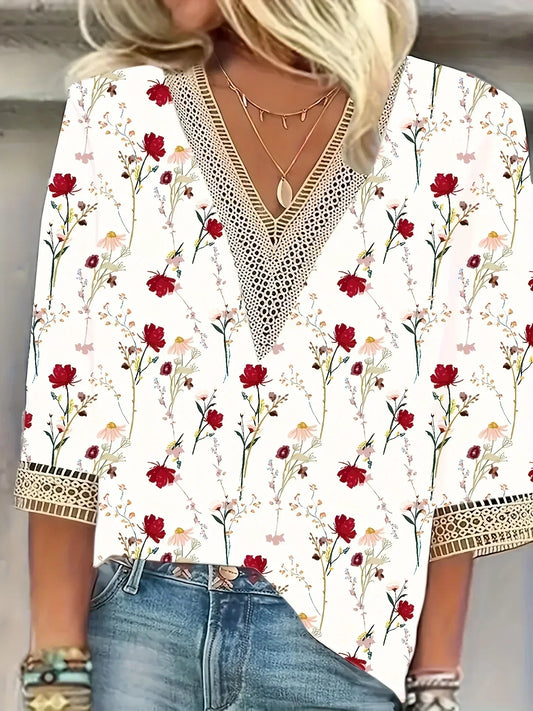 Janine | Mujer Blusa con Escote en V de Encaje