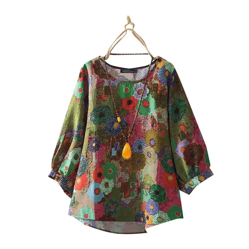 May | Mujer Blusa Bohemia Holgada con Estampado
