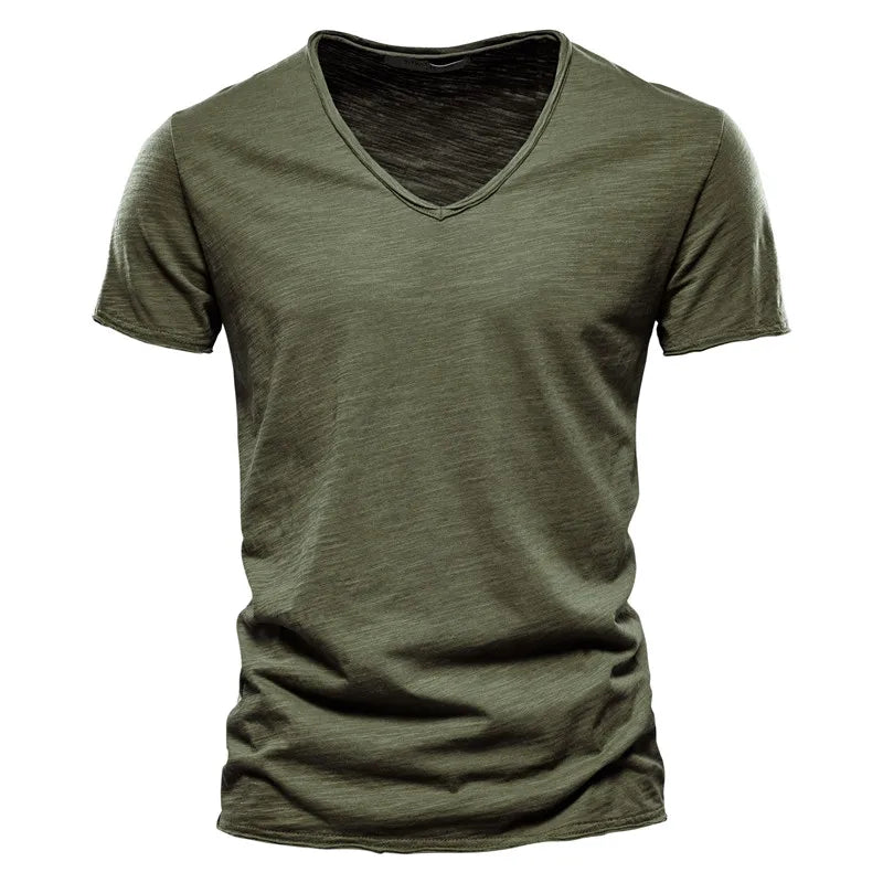 Léon | Hombre Camiseta Básica de Algodón con Escote en V