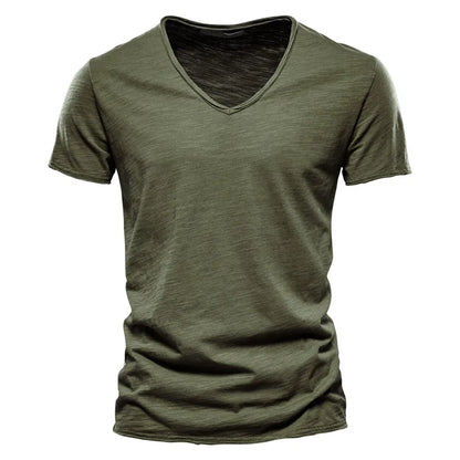 Léon | Hombre Camiseta Básica de Algodón con Escote en V