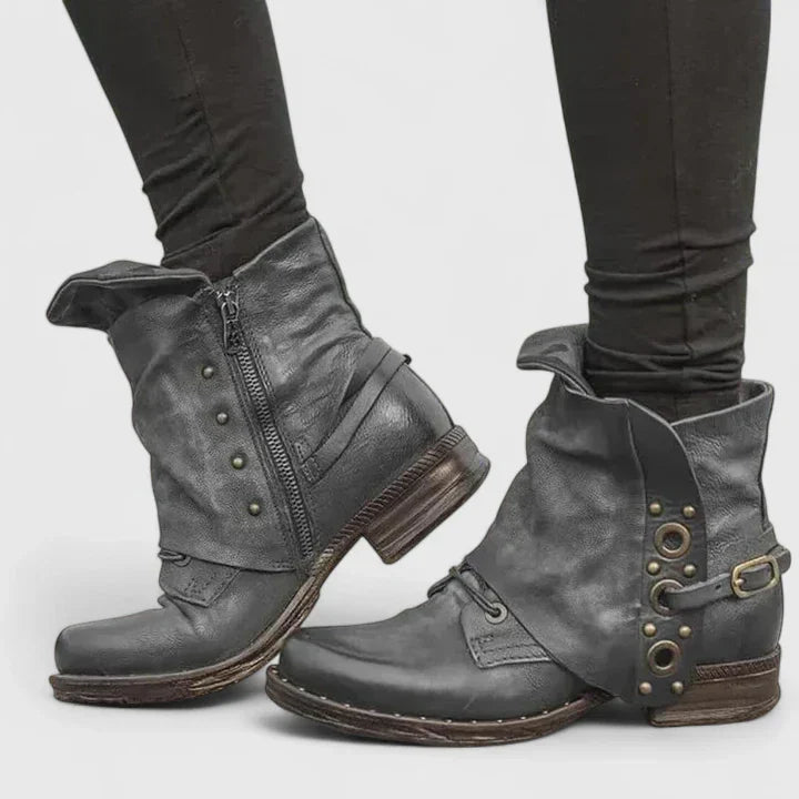 Katrin | Mujer Botines con Hebillas y Cremallera Lateral