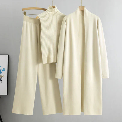 Lillian | Mujer Conjunto de Tres Piezas con Cárdigan y Pantalón Ancho