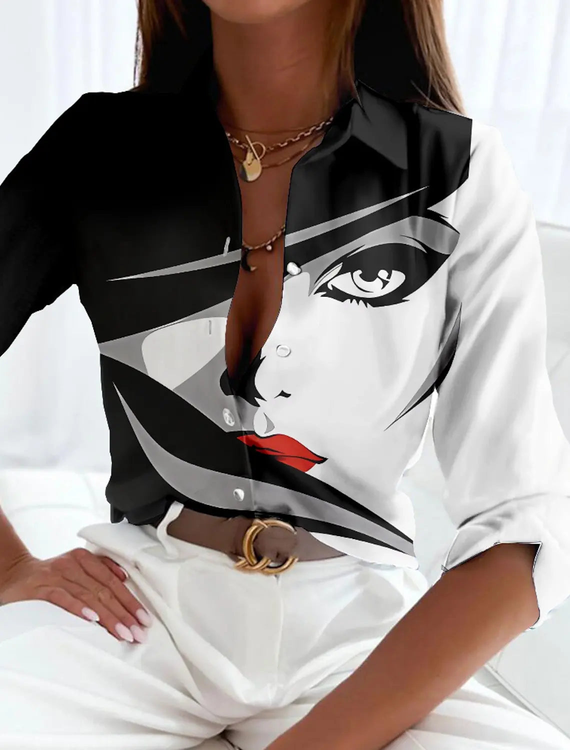 Viola | Mujer Blusa Fluida con Estampado Abstracto Geométrico