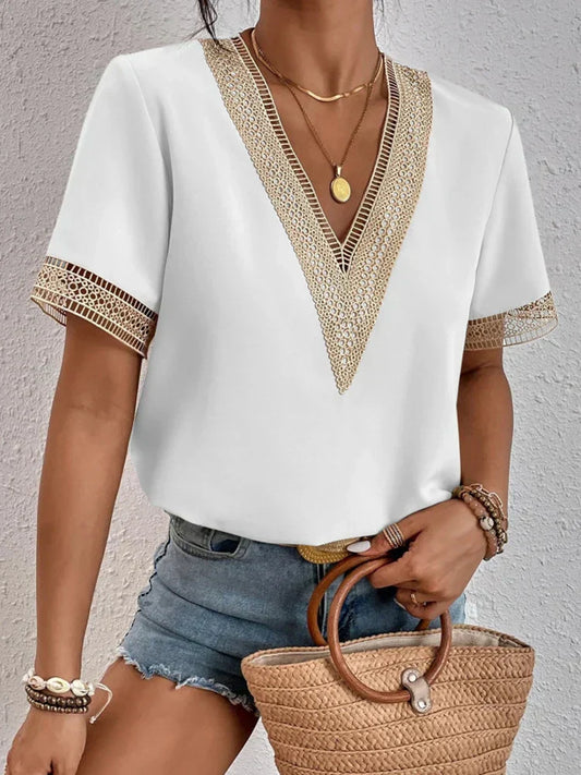 Davina | Mujer Blusa Fluida con Encaje en Cuello y Mangas
