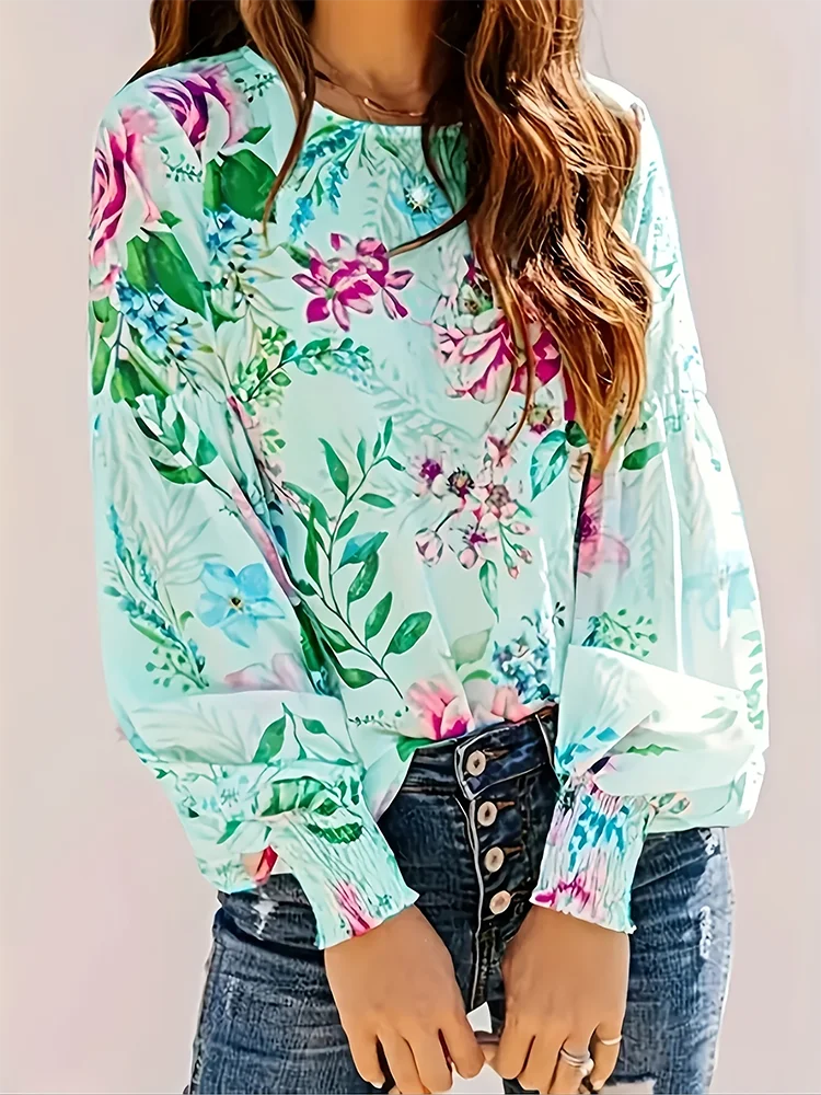 Emmylou | Mujer Blusa Floral con Volantes en las Mangas