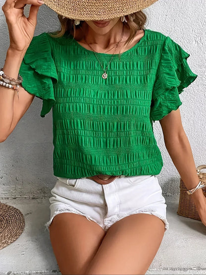 Charmaine | Mujer Blusa Plisada con Mangas de Volantes