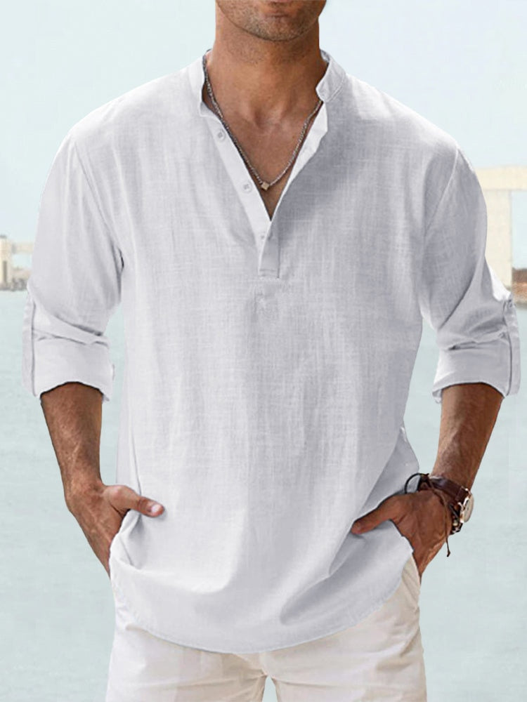 Diederik | Hombre Camisa de Lino con Cuello Henley