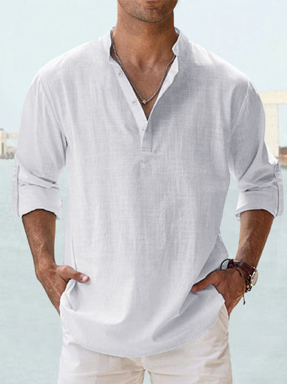 Diederik | Hombre Camisa de Lino con Cuello Henley