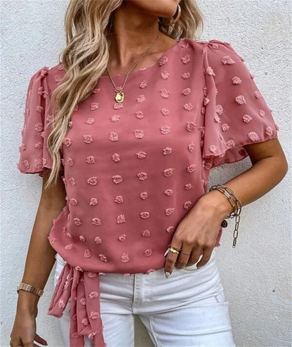 Rita | Mujer Top de Chiffon con Flores 3D