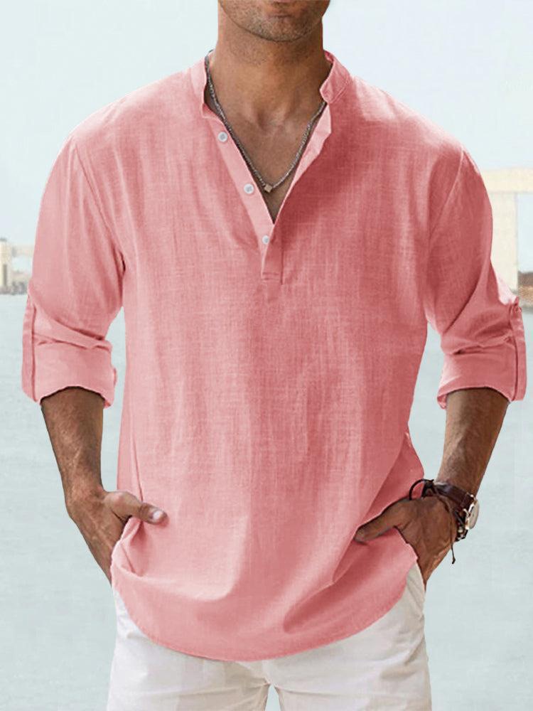 Diederik | Hombre Camisa de Lino con Cuello Henley